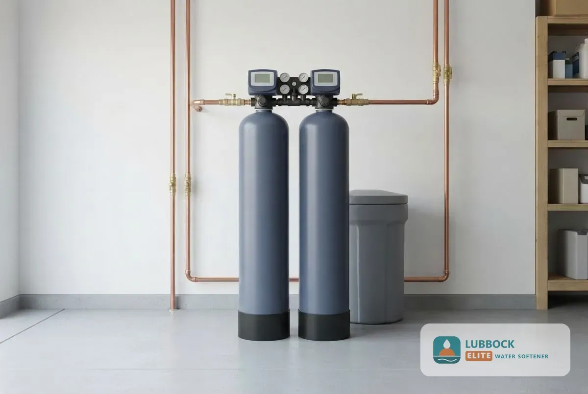 Dual tank water softener Lubbock TX twin resin tanks