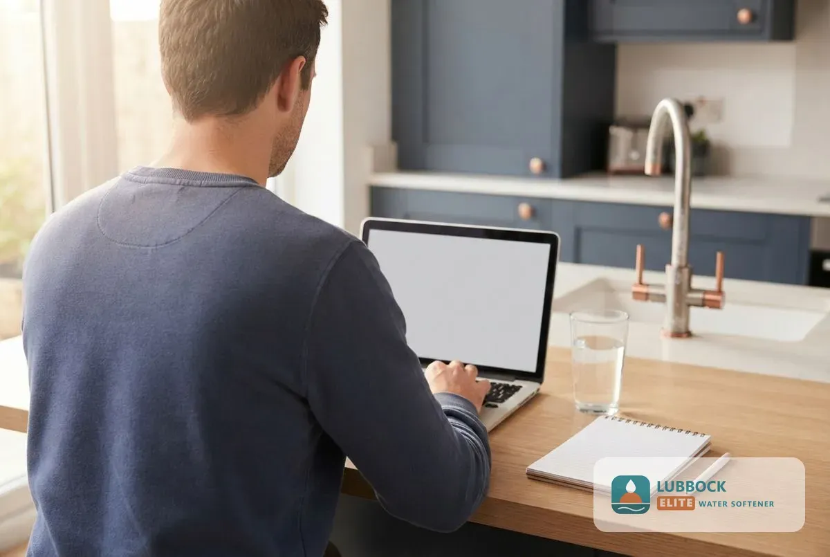 Water softener guides Lubbock TX homeowner reading about hard water