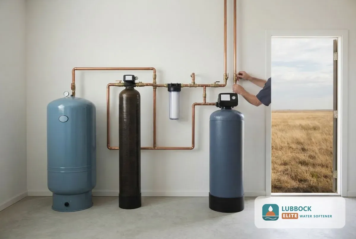 Well water softener Lubbock TX pressure tank with softener and iron filter